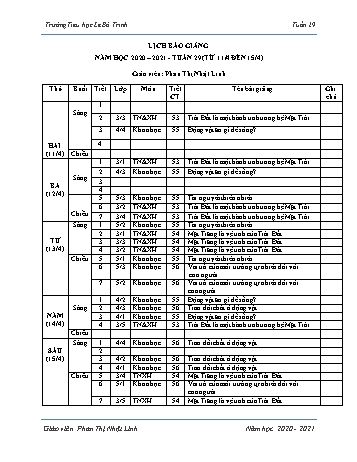 Lịch báo giảng học kì 1 - Tuần 29 Năm học 2020-2021 - Phan Thị Nhật Linh - Trường Tiểu học Lê Bá Trinh