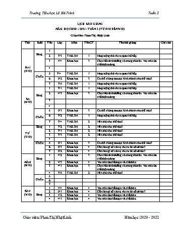 Lịch báo giảng học kì 1 - Tuần 3 Năm học 2020-2021 - Phan Thị Nhật Linh - Trường Tiểu học Lê Bá Trinh