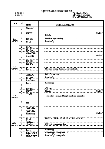 Lịch báo giảng học kì 2 lớp 3 - Tuần 22 Năm học 2020-2021 - Lê Thị Kim Xuân - Trường Tiểu học Lê Bá Trinh