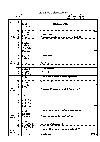Lịch báo giảng học kì 2 lớp 3 - Tuần 23 Năm học 2020-2021 - Lê Thị Kim Xuân - Trường Tiểu học Lê Bá Trinh