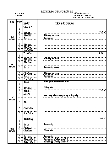 Lịch báo giảng học kì 2 lớp 3 - Tuần 24 Năm học 2020-2021 - Lê Thị Xuân Kim - Trường Tiểu học Lê Bá Trinh