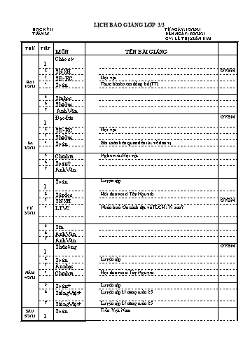 Lịch báo giảng học kì 2 lớp 3 - Tuần 25 Năm học 2020-2021 - Lê Thị Xuân Kim - Trường Tiểu học Lê Bá Trinh