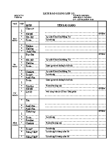 Lịch báo giảng học kì 2 lớp 3 - Tuần 26 Năm học 2020-2021 - Lê Thị Xuân Kim - Trường Tiểu học Lê Bá Trinh