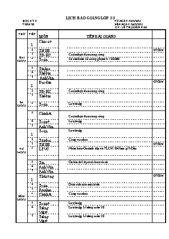 Lịch báo giảng học kì 2 lớp 3 - Tuần 28 Năm học 2020-2021 - Lê Thị Xuân Kim - Trường Tiểu học Lê Bá Trinh