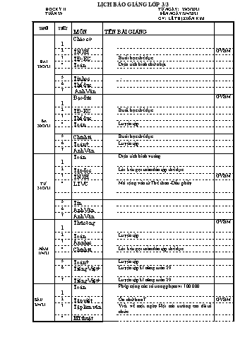 Lịch báo giảng học kì 2 lớp 3 - Tuần 29 Năm học 2020-2021 - Lê Thị Xuân Kim - Trường Tiểu học Lê Bá Trinh