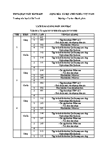 Lịch báo giảng môn Âm nhạc học kì 1 - Tuần 06 Năm học 2020-2021 - Trường Tiểu học Lê Bá Trinh