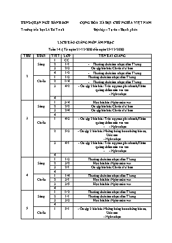 Lịch báo giảng môn Âm nhạc học kì 1 - Tuần 14 Năm học 2020-2021 - Trường Tiểu học Lê Bá Trinh