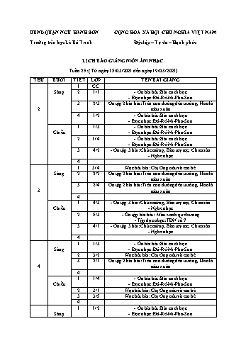 Lịch báo giảng môn Âm nhạc học kì 2 - Tuần 25 Năm học 2020-2021 - Trường Tiểu học Lê Bá Trinh