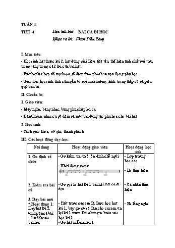 Lịch báo giảng môn Âm nhạc lớp 3 học kì 1 - Tuần 04 Năm học 2020-2021 - Trường Tiểu học Lê Bá Trinh