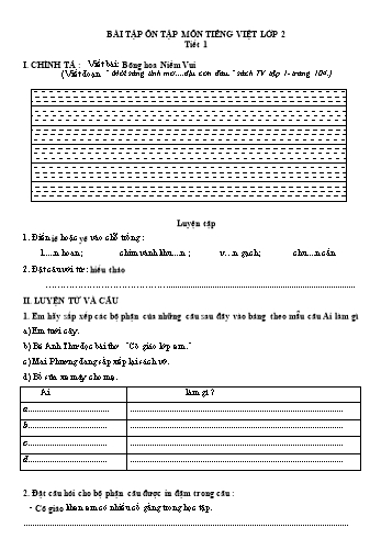 Nội dung ôn tập môn Tiếng Việt lớp 2 (Lần 2)