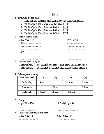 Nội dung ôn tập môn Toán Lớp 4 - Năm học 2020-2021 - Trường Tiểu học Núi Thành (Lần 4)