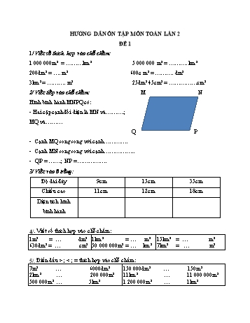 Nội dung ôn tập môn Toán Lớp 4 - Năm học 2020-2021 - Trường Tiểu học Núi Thành (Lần 2)