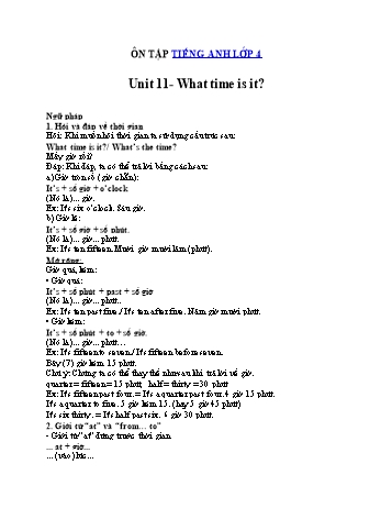 Ôn tập Tiếng Anh lớp 4 - Unit 11: What time is it?