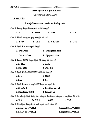 Ôn tập Tin học lớp 5 - 30/3/2020