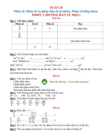 Phiếu ôn tập nghỉ dịch Covid môn Toán Lớp 4 -Tuần 20 Năm học 2020-2021