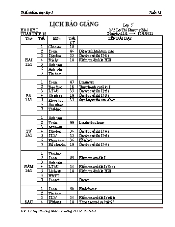 Thiết kế bài dạy học kì 1 lớp 5 - Tuần 18 Năm học 2020-2021 - Lê Thị Phương Mai - Trường Tiểu học Lê Bá Trinh