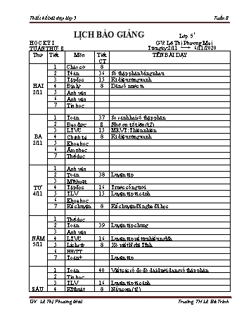 Thiết kế bài dạy học kì 1 lớp 5 - Tuần 8 Năm học 2020-2021 - Lê Thị Phương Mai - Trường Tiểu học Lê Bá Trinh