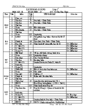 Thiết kế bài dạy học kì 2 lớp 2 - Tuần 25 Năm học 2020-2021 - Võ Thị Thu Thủy - Trường Tiểu học Lê Bá Trinh