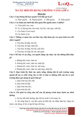 70 câu hỏi ôn Rung chông vàng Lớp 4