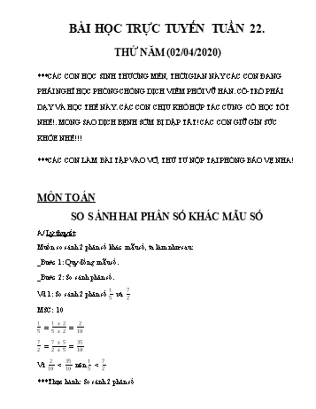 Bài dạy Lớp 4 - Tuần 22 (Tiếp theo) - Năm học 2019-2020