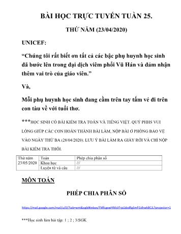 Bài dạy Lớp 4 - Tuần 25 - Năm học 2019-2020