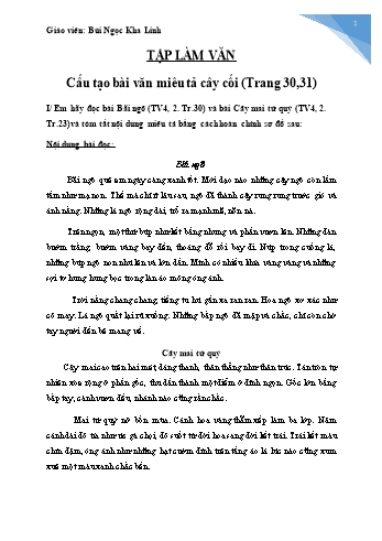 Bài dạy môn Tập làm văn Lớp 4 - Bài: Cấu tạo bài văn miêu tả cây cối - Bùi Ngọc Kha Linh