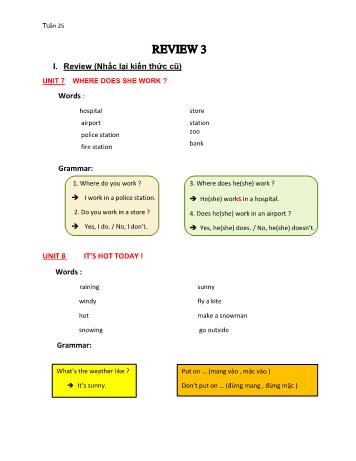 Bài dạy môn Tiếng Anh Lớp 3 - Review 3: Unit 7+8+9