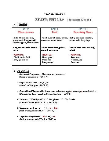 Bài dạy môn Tiếng Anh Lớp 4 - Review: Unit 7+8+9