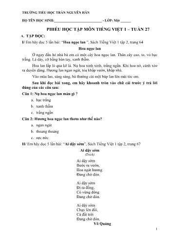 Bài dạy môn Tiếng Việt Lớp 1 - Tuần 27 - Trường tiểu học Trần Nguyên Hãn