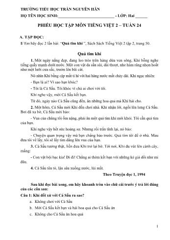 Bài dạy môn Tiếng Việt Lớp 2 - Tuần 24 - Trường tiểu học Trần Nguyên Hãn