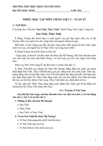 Bài dạy môn Tiếng Việt Lớp 2 - Tuần 25 - Trường tiểu học Trần Nguyên Hãn