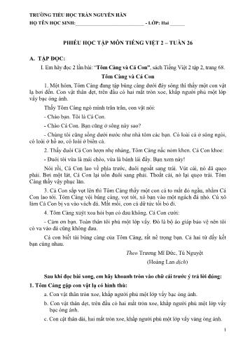 Bài dạy môn Tiếng Việt Lớp 2 - Tuần 26 - Trường tiểu học Trần Nguyên Hãn