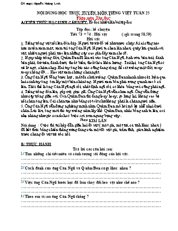 Bài dạy môn Tiếng Việt Lớp 3 - Tuần 25 - Nguyễn Hoàng Linh