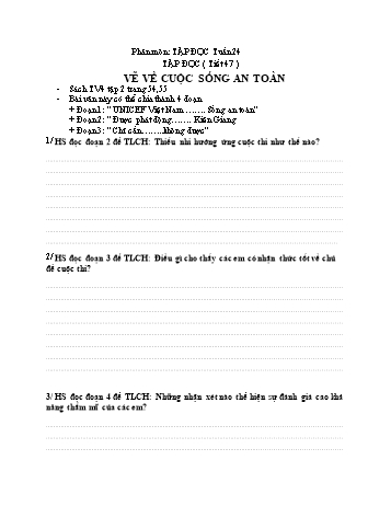 Bài dạy môn Tiếng Việt Lớp 4 (Phần: Tập đọc + Chính tả) - Tuần 24