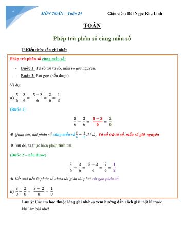 Bài dạy môn Toán Lớp 4 - Tuần 24 - Bùi Ngọc Kha Linh