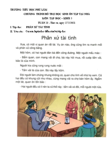 Bài dạy Tập đọc + Tập làm văn Lớp 5 - Tuần 23 - Năm học 2020-2021 - Trường tiểu học Phú Lâm