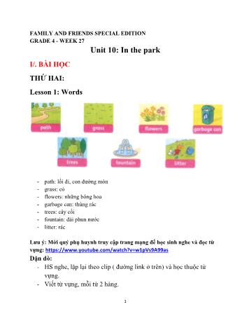Bài dạy Tiếng Anh Lớp 4 (Family & Friends) - Unit 10: In the park