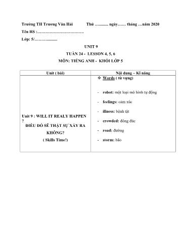 Bài dạy Tiếng Anh Lớp 5 - Unit 9: Will it realy happen ? - Lesson 4+5+6 - Trường tiểu học Trương Văn Hải