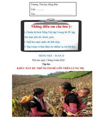 Bài dạy Tiếng Việt Lớp 2 - Tuần 23 - Năm học 2019-2020 - Trường tiểu học Hồng Đức