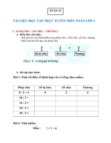 Bài dạy Toán Khối 2 - Tuần 23