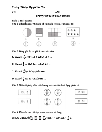 Bài tập ôn môn Toán Lớp 4 - Tuần 20 - Trường Tiểu học Nguyễn Văn Tây