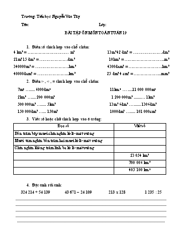 Bài tập ôn môn Toán Lớp 4 - Tuần19 - Trường Tiểu học Nguyễn Văn Tây