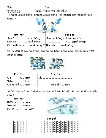 Bài tập ôn tập môn Toán Lớp 1 - Tuần 22