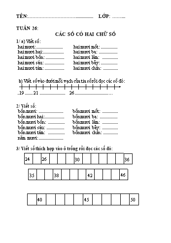 Bài tập ôn tập môn Toán Lớp 1 - Tuần 26