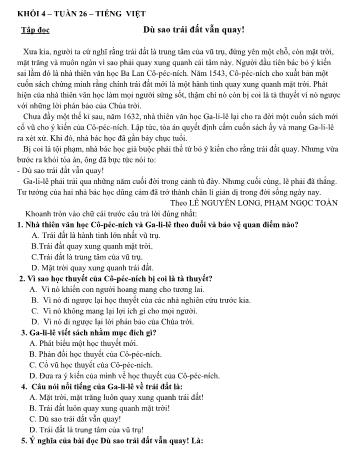 Bài tập ôn tập Tiếng Việt Lớp 4 - Tuần 26