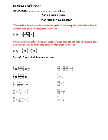 Bài tập ôn tập Toán Lớp 4 - Phân số - Trường Tiểu học Nguyễn Văn Nở