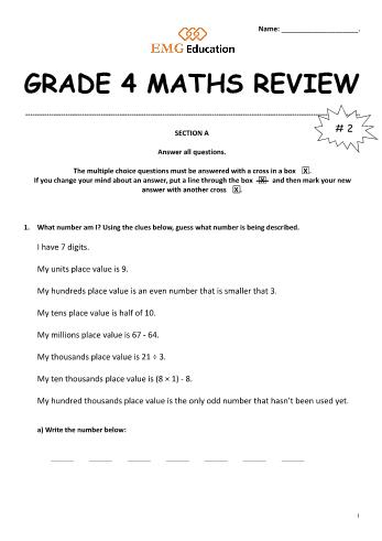 Bài tập Tiếng Anh tích hợp Lớp 4 - Grade 4: Maths Review 2