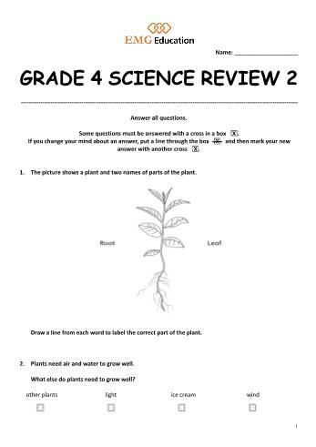 Bài tập Tiếng Anh tích hợp Lớp 4 - Grade 4: Science Review 2