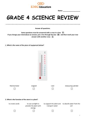 Bài tập Tiếng Anh tích hợp Lớp 4 - Grade 4: Science Review