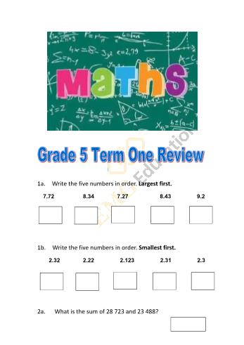 Bài tập Tiếng Anh tích hợp Lớp 5 - Grade 5: Maths Review